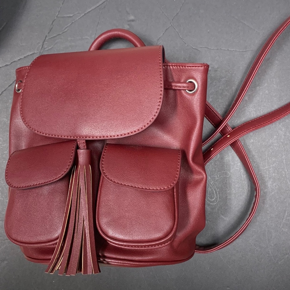 Tasseled Faux Leather Backpack Burgundy